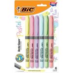 BIC Brite Liner Grip Highlighter, Chisel Tip (1.6 mm), Assorted Pastel Colours, For Broad Highlighting & Fine Underlining, 6-Count