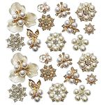 Qililandiy 22 Pieces Pearl Rhinestone Charms Flower Faux Pearl Rhinestone Craft Assorted Alloy Floral Pendants for DIY Jewelry Making Clothes and Wedding Crafts, Gold and Silver