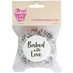 Baked with Love Elegance Foil Baking Cases, Foil Baking Cups, Greaseproof Cupcake Cases, Elegace Design - Pack of 25, Black and White,0650052