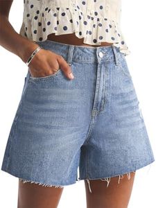 PINKMSTYLE Jean Shorts for Women Casual Ripped High Waisted Denim Short Frayed Hem Cute Summer Jorts Light Blue X-Large