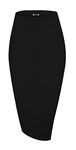 Urban CoCo Elastic High Waist Knee Length Pencil Skirt Ribbed Knit Basic Tube Midi Skirt (Black, S)