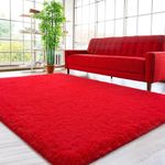 Homore Luxury Fluffy Area Rug Modern Shag Rugs for Bedroom Living Room, Super Soft and Comfy Carpet, Cute Carpets for Kids Children Girls Home Decor,Red,4x6 Feet