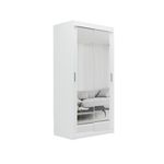 ELUKS SKY Double Sliding Doors Wardrobe with Mirror Drawers Furniture for Bedroom Living Room and Hall Wardrobe Organizer Width 100cm/120cm/150cm/180cm/200cm (White, 100cm)