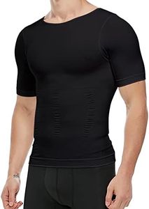 Men's Compression Shirt Undershirt Slimming Tank Top Workout Vest Abs Abdomen Slim Body Shaper, Black, Medium