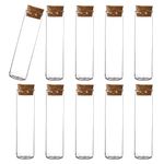 10PCS 60ml/2oz Empty Clear Borosilicate Glass Test Tubes Flat Test Tubes with Cork Stoppers Vials Jars Container Holder Message Bottle for Scientific Experiments Bath Salt Tea Candy Party Favor