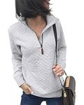 BTFBM Women Fashion Quilted Pattern Lightweight Zipper Long Sleeve Plain Casual Ladies Sweatshirts Pullovers Shirts Tops (White, Medium)