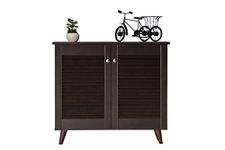 DeckUp Noordin 2-Door Engineered Wood Shoe Rack with Wooden Legs (Dark Wenge, Matte Finish)