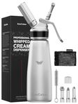 SimCoker Whipped Cream Dispenser, Aluminum Cream Whipper 500mL/1 Pint,3 Stainless Decorating Nozzles,1 Brush,1Storage Bag,Homemade Cream Maker,N2O Chargers Not Included,Silver
