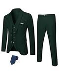 Hihawk Men's 3 Piece Suit with Stretch Fabric, Solid Slim Fit Two Button Suit Blazer Set, Jacket Vest Pants with Tie., Deep Green, Large