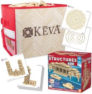MindWare KEVA Structures 600 Plank Wooden Building Blocks Set, Includes 600 Pine KEVA Planks, 30 Idea Cards and Collapsible Storage Bin