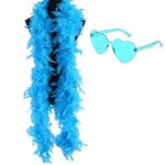 Feather Boas with Heart Rimless Sunglasses, 2m/6.6ft Colorful Feather Boa for Women for Dancing Wedding Party Cosplay Halloween (Blue)