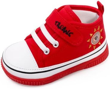 TARANIS Infant Baby Squeaky Shoes Boys Girls Squeaky Mid-top Canvas Shoes Anti-Slip Soft Rubber Sole Sneakers Toddler First Walkers Trainers Baby Holiday Red