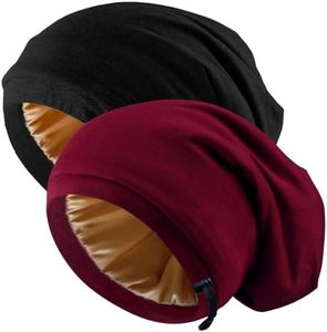 2 Pcs Adjustable Silk Satin Bonnet Hair Wrap for Sleeping - Silk Lined Slouchy with Adjustable Strap - Night Caps for Women and Men with Curly Hair - Head Scarf