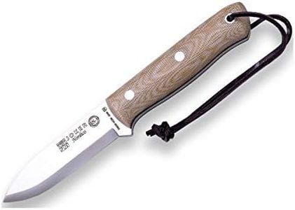 Joker CM115-P Nórdico Survival Knife, Micarta Canvas Brown Handle, 10 cm Blade of SANDVIK 14C28N, Brown Leather Sheath with Fire Starter, Tool for Fishing, Hunting, Camping and Hiking