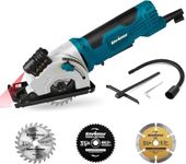 ENVENTOR Mini Circular Saw, 4.8A Electric Circular Saw Corded with Laser Guide, 4000RPM, 3 Saw Blades 3-3/8" Max Cutting Depth 1-1/16", Compact Hand Saw for Wood, Soft Metal, Tile, Plastic (Blue)