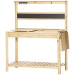 Outsunny Wooden Potting Bench Table with Multi Storage Space, Garden Work Bench, Workstation with Metal Sieve Screen, Chalkboard, Hidden Sink, Drawer forBalcony, Patio, Courtyards, Natural