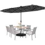 TANGZON 400cm/4m Large Twin Patio Umbrella with Garden Parasol Base, Double-Sided Market Umbrella with 36 LED Lights, Outdoor Table Umbrella for Poolside Deck Backyard (Grey)