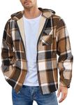 COOFANDY Mens Flannel Jacket Brown Sherpa Lined Shirt Jacket Plaid Zip Up Hoodies Heavy Winter Jackets