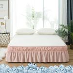 AYASW Bed Skirt-16 Inch Drop Dust Ruffle Three Fabric Sides Wrap Around Ruffled (Queen/King, Pink)