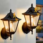 Motion Sensor Solar Outdoor Wall Light, 2 Pack Dusk to Dawn Exterior Light Fixtures, Waterproof Outdoor Wall Lights Lantern with LED Bulbs for House, Porch, Garage, Entryway, Black, Housen Solutions