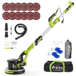 PTS Drywall Sander, 8.5A Electric Drywall Sander with Vacuum Dust Collection, 5 Variable Speed 1000-2100RPM, Popcorn Ceiling Removal Tool with LED Light, Extendable Handle, 12pcs Sand Discs (A)
