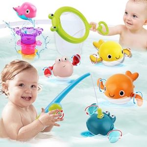 Giocattoli da Bagnetto per Bambini, Banaone 10 Pcs Gioco di Pesca Magnetica con Rete, Pupazzetti per Il Bagno Galleggianti Che Spruzzano, Vasca da Bagno o Piscina Giocattoli Educativi per 1 - 6 Anno