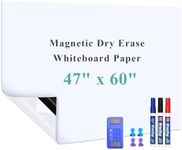 Warasee Magnetic Dry Erase Whiteboard Paper, 47" x 60" Self Adhesive Whiteboard for Wall, Easy to Write and Clean Dry Erase Board for Kids, Office, Home, with Marker, Magnetic Eraser and Magnets