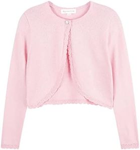 TRENDSTITCH Girls' Long Sleeve Sparkle Bolero Cardigan Kids Button Closure Knitted Shrug Cropped Sweaters Tops,Light Pink,9/10