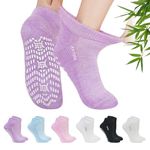 LOFIR Ankle Diabetic Socks Women: Soft Top Bamboo Non-Slip Socks Ladies Non Binding with Grippers Cushioned Sole - Seamless Toe for Swollen Feet Elderly Hospital Pastel 6 Pairs 6-8