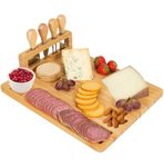 Giggi Bamboo Cheese Board Gift set | Cheese Board with 4 Piece Cheese knives | Charcuterie Board | Cheese board and knife set for Birthday Gifts Parties Perfect Cheese board set