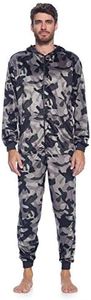 Ashford & Brooks Men's Adult Mink Fleece Hooded One-Piece Union Suit Pajamas - Black/Camouflage - X-Large