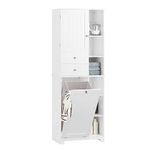 SoBuy Bathroom Tall Cabinet Cupboard Bathroom Storage Cabinet with Laundry Basket White W60 x D37 x H171cm BZR104-W