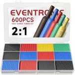 560PCS Heat Shrink Tubing 2:1, Eventronic Electrical Wire Cable Wrap Assortment Electric Insulation Heat Shrink Tube Kit with Box(5 colors/12 Sizes), Black, Red, Blue, Yellow, Green