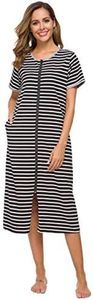 Vslarh Women Long Robes Zipper Front Full Length Housecoat with Pockets Striped Loungewear S-XXL - - Large