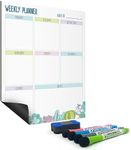 Joeji's A3 Large Magnetic Weekly Planner Whiteboard Organiser - Easy Attach to Fridge - Family Calendar Meal Plan Chores Board - 4 Markers with Erasers - Portrait