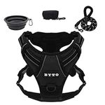 BYTO® No Pull Dog Harness, Adjustable Soft Padded Dog Vest, Reflective Strips, Easy Control with a Heavy Duty 5ft Dog Lead, Foldable Dog Bowl and Dog Waste Bag Dispenser (Black, Medium)