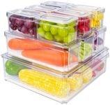 Anshine 10 Pack Clear Fridge Organiser Bins with Lids and Drain Tray, Stackable Refrigerator Organizers, BPA-Free Plastic Kitchen Storage Box for Food, Fruits, Vegetable Storage