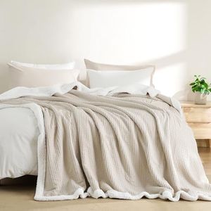 PHF Waffle Sherpa Blanket King Size, 104x90 Inches Luxury Plush Flannel Blanket for All Season, No Shed No Pilling, Cozy Soft Reversible Waffle Weave Fleece Blanket for Bed and Couch, Natural