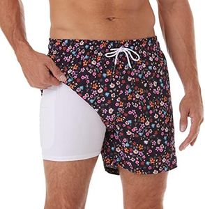 BRISIRA Mens Swim Trunks Swim Shorts Quick Dry 5 inch Inseam Beach Shorts with Compression Liner and Zipper Pocket