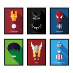 CodersParadise Wood Superhero Avatar Wall Poster Frames - Pack Of 6 | 8 X 12Cm (A4 Size) | Framed Posters For Living Room, Bedroom, Home And Office