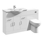 VeeBath Linx 1350 Vanity Unit Furniture Set, Wash Basin Bathroom Sink, WC, BTW Toilet Pan, Soft Close Toilet Seat, Concealed Cistern-White (Flat Pack)