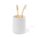 Matte White Toothbrush Holder for Bathroom - Toothpaste Holder and Cup