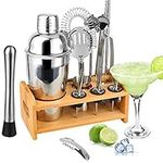 Cocktail Shaker Set -13 +1 Pcs Cocktail Mixing Set Stainless Steel Bartending Kit with Stand Base -550ML Martini Bartender Bar Tools,Perfect Kitchen Home Drink Mixer Cocktail Maker Gift