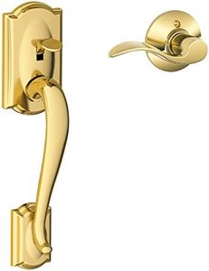 Schlage Camelot Front Entry Handle Accent Right-Handed Interior Lever (Bright Brass) FE285 CAM 505 Acc 605 RH