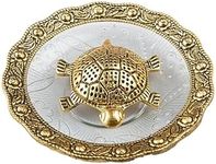 Wonder Care | Feng Shui Tortoise Statue Within Glass Plate Sculpted in Great Detail in Ivory Antique Finish - Idol for Car | Home Decor | Gift | (Turtle Plate 5")