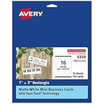 Avery Mini Business Cards with Sure Feed Technology, 1" x 3", Matte White, 160 Small Business Cards Total, Print-to-The-Edge, Laser/Inkjet Printable Cards (5329)