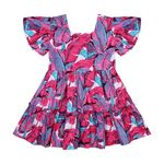 superminis Girls Cotton Tropical Printed Frill Sleeves Frock/Dress with Stylish Back Bow (6-7 Years, Pink)