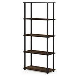 FURINNO 17091CWN/BK Turn-N-Tube 5-Tier Multipurpose Shelf Display Rack, Single, Columbia Walnut/Black