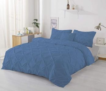 Luxurious 3 Piece Pinch Pleated Duvet Cover Set Oversized Super King Size (120" x 98") Inch 100% Egyptian Cotton 800 TC with Zipper Closure & Corner Ties for Luxury Duvet Cover - Medium Blue Solid