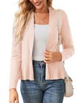 GRACE KARIN Women's Lightweight Crochet Cardigan Open Front Sweaters Ruffles Solid Kimono Cardigans Light Pink L